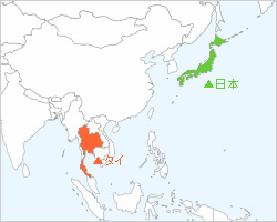 日本とタイの地図